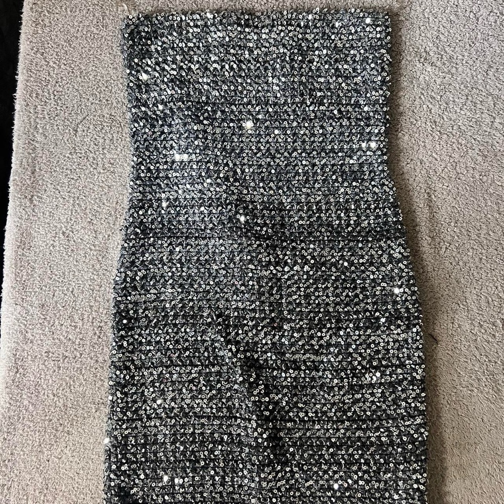 Hot & Delicious Black Gray Strapless Bodycon Dress